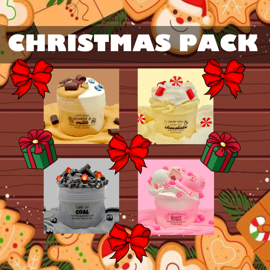 Christmas Pack - Cookie Dough Crumbs and Milk, Lump of Coal, Gingerbread House & Candy Cane White Hot Chocolate